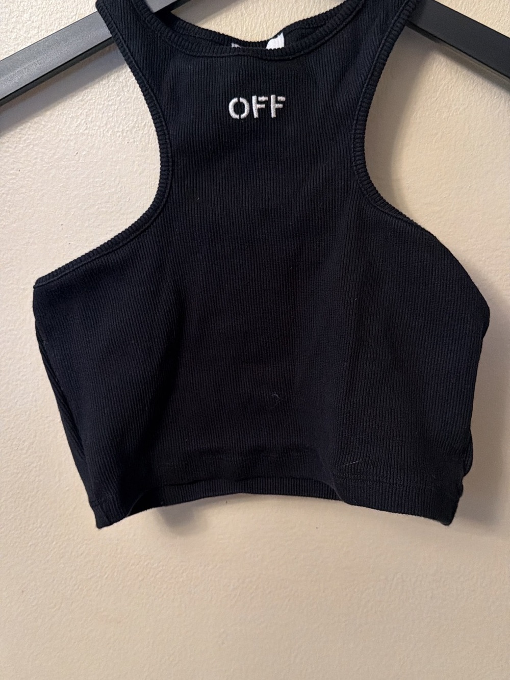 Off-White Black Ribbed Racerback Crop Tank - Picture 4 of 6
